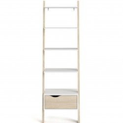 Asti Leaning Bookcase in White and Oak,  Front View
