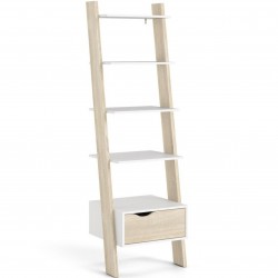 Asti Leaning Bookcase in White and Oak, Angled View