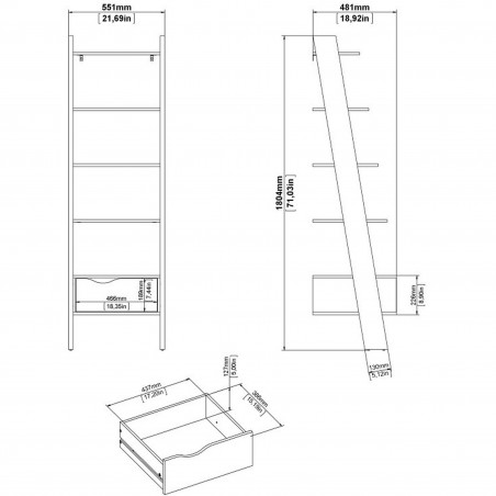 Asti Leaning Bookcase - Dimensions 2