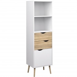 Asti Bookcase with 2 Drawers and 1 Door in White and Oak,