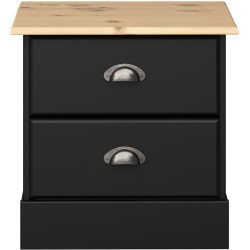 Nola Two Drawer Bedside Cabinet - Black/Pine Front View