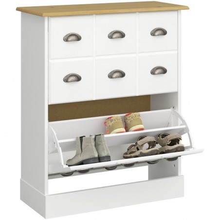 Nola Shoe Cabinet - White/Pine Open Drawer