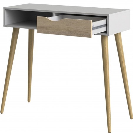 Asti One Drawer Console Table - White/Oak Angled View Open