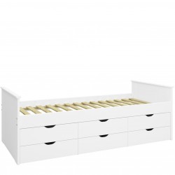 Alba White Single Bed with Six Drawers