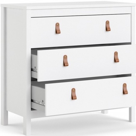 Barcelona Three Drawer Chest - White Drawers Open