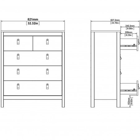 Barcelona Three + Two Drawer Chest - Dimensions 1