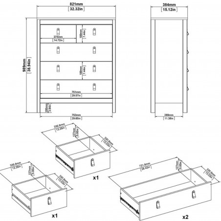 Barcelona Three + Two Drawer Chest - Dimensions 2