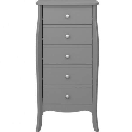 Baroque Five Drawer Narrow Chest - Grey Front View