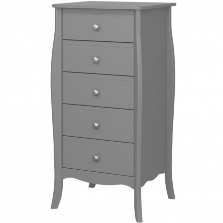Baroque Five Drawer Narrow Chest - Grey Angled View