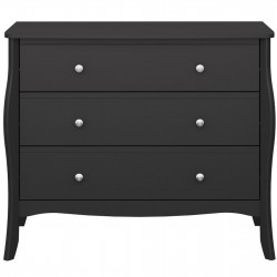 Baroque Three Drawer Wide Chest - Black Front View