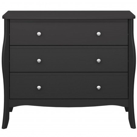 Baroque Three Drawer Wide Chest - Black Front View