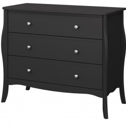 Baroque Three Drawer Wide Chest - Black Angled View