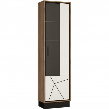 Earby Tall Glazed Display Cabinet (RH) in walnut and white gloss finish, angle view