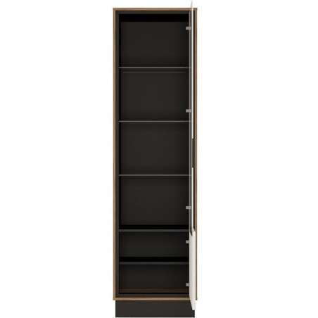 Earby Tall Glazed Display Cabinet (RH) in walnut and white gloss finish, open door detail