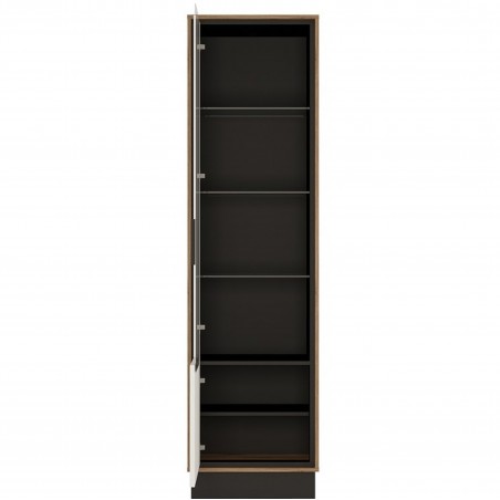 Earby Tall Glazed Display Cabinet (LH), in walnut and dark panel finish, open door detail