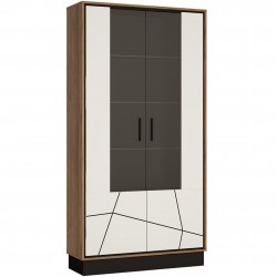 Earby Glazed Display Cabinet in walnut and white gloss, angle view