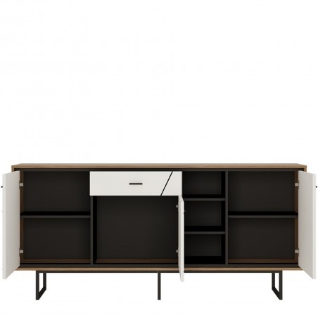 Earby Sideboard in white gloss and walnut, open door detail