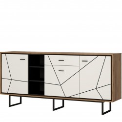 Earby Sideboard in white gloss and walnut, angle view