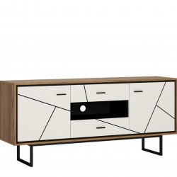 Earby TV Unit in white gloss and walnut,