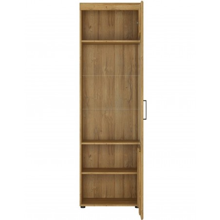 Skipton Tall Glazed Display Cabinet (RH) in grandson oak colour, front view open