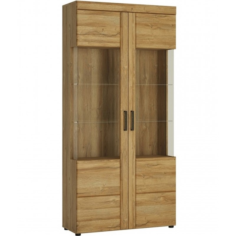 Skipton Tall Wide 2 Door Display Cabinet in grandson oak colour, angle view