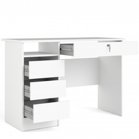 Cavaco Three + One Drawer Handle Free Desk - White Open Drawers
