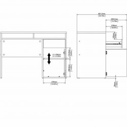 Cavaco One Door One Drawer Handle Free Desk - Dimensions 1