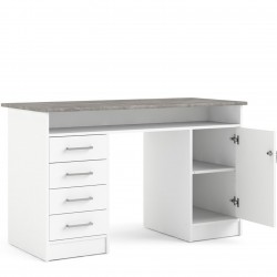 Cavaco Double Pedestal Desk - Grey/White Open Cupboard