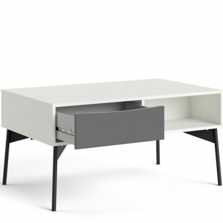 Varde One Drawer Coffee Table - Grey/White Open drawer