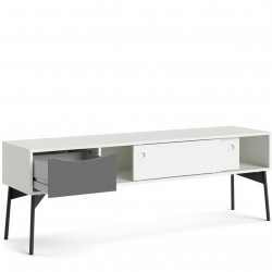 Varde Two Doors & One Drawer TV Unit - Grey/White Open