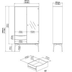 Varde Two Door & Two Drawer China Cabinet - Dimensions 2