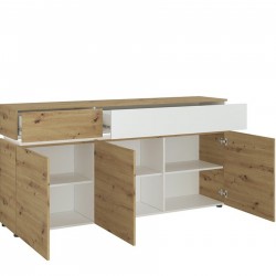 Luci Three Door & Two Drawer Sideboard with LED Lighting White/Oak Open