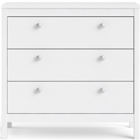 Madrid Three Drawer Chest - White Front View