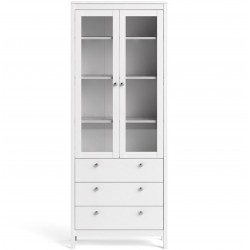 Madrid Three Drawer Two Door Display Cabinet - White Front View
