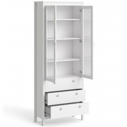 Madrid Three Drawer Two Door Display Cabinet - White open