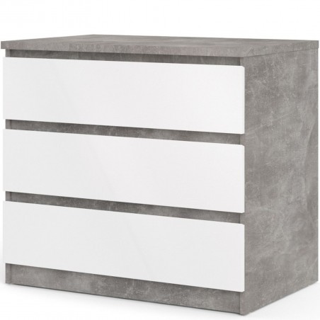 Naia Three Drawer Chest - Concrete/White  Angled View