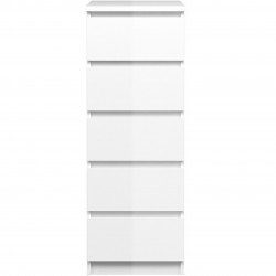 Naia Five Drawer Narrow Chest Gloss White Front View