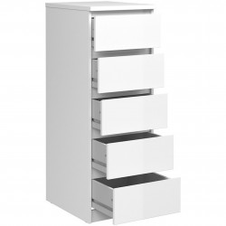 Naia Five Drawer Narrow Chest Gloss White Open Drawers