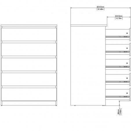 Naia Five Drawer Chest - Dimensions 2