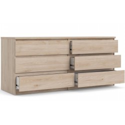 Naia Six Drawer Wide Chest - Hickory Oak Drawers Open