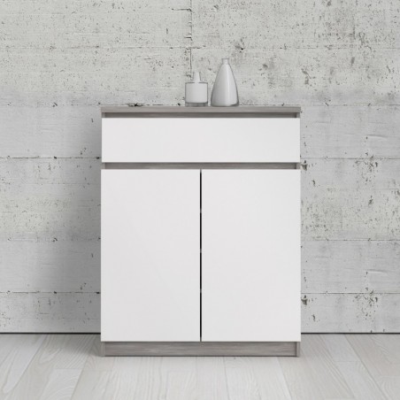 Naia Two Door & One Drawer Sideboard - Concrete/ White Room Shot