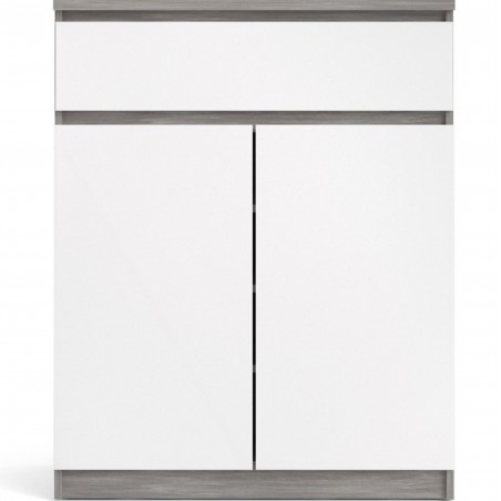 Naia Two Door & One Drawer Sideboard - Concrete/ White Front View