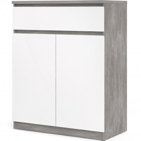 Naia Two Door & One Drawer Sideboard - Concrete/ White Angled View