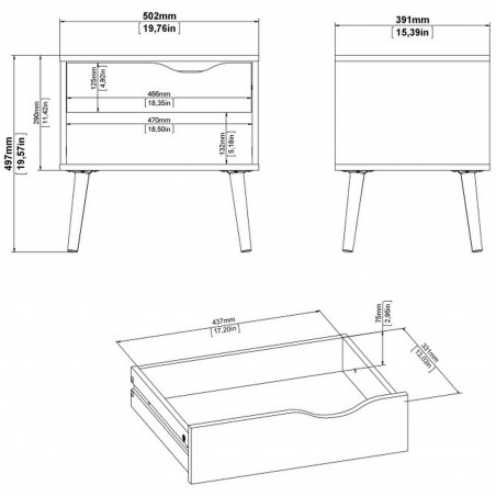 Asti Bedside Table - Dimensions 1