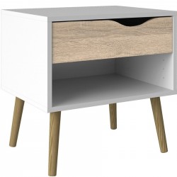 Asti Bedside Table in white and oak,