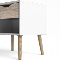 Asti Bedside Table in white and oak, Side Detail