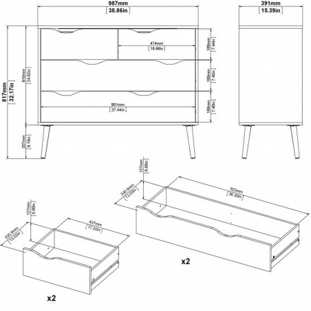 Asti Four Drawer Chest - Dimensions 1