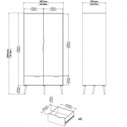 Asti Two Door Two Drawer Wardrobe - Dimensions 1