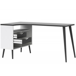 Asti Two Drawer Desk - White/Black Open Drawer