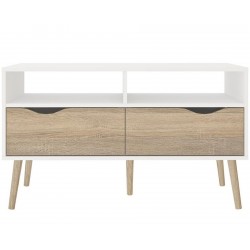 Asti TV Unit With 2 Drawers in White and Oak Front View